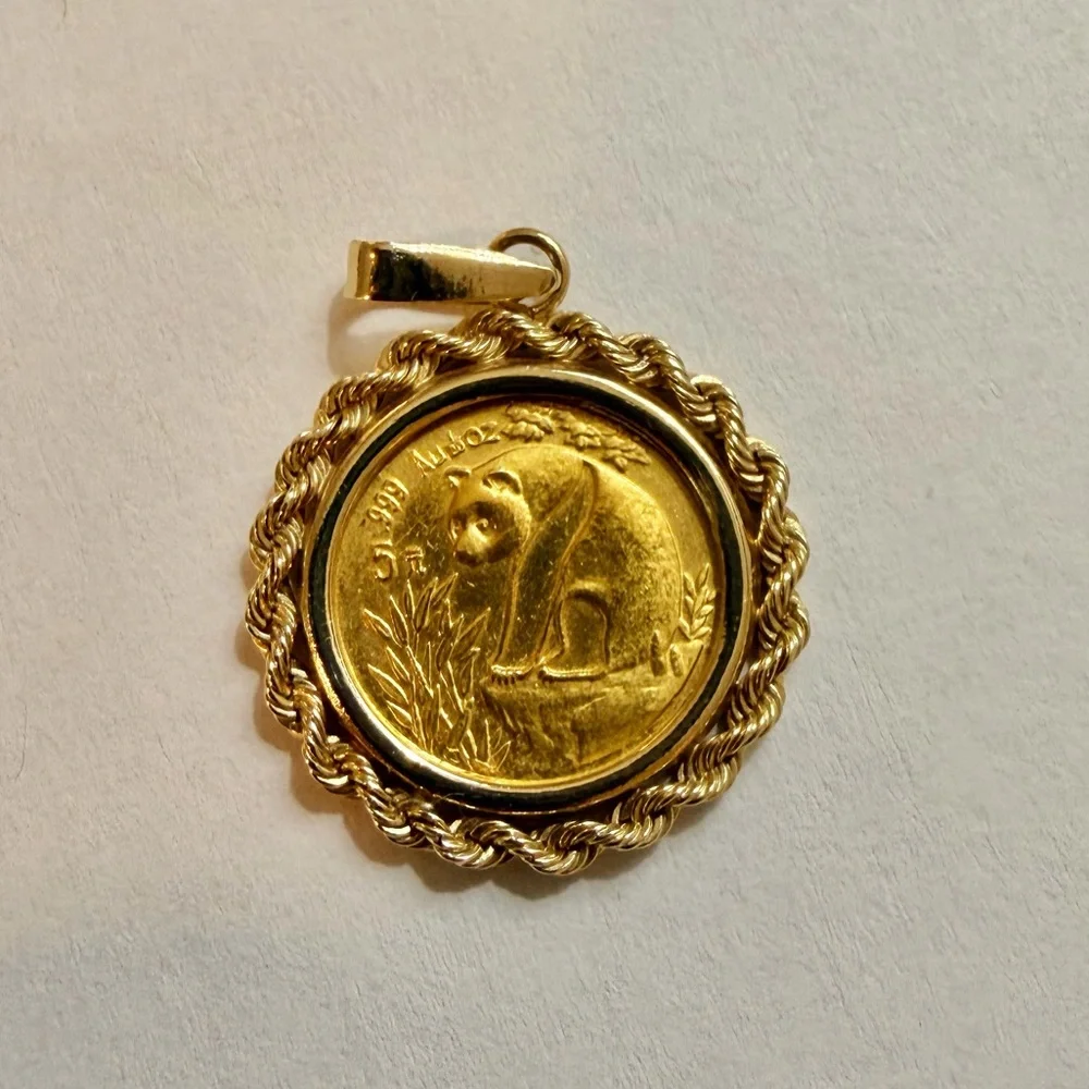 14K Gold Chinese Panda Diamond Cut Coin Bezel - Picture 1 of 7